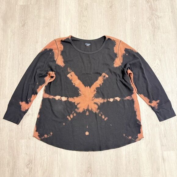 Hand Dyed Old Navy Black Reverse Tie Dye Thermal Long Sleeve Shirt Size 3X - Picture 2 of 4